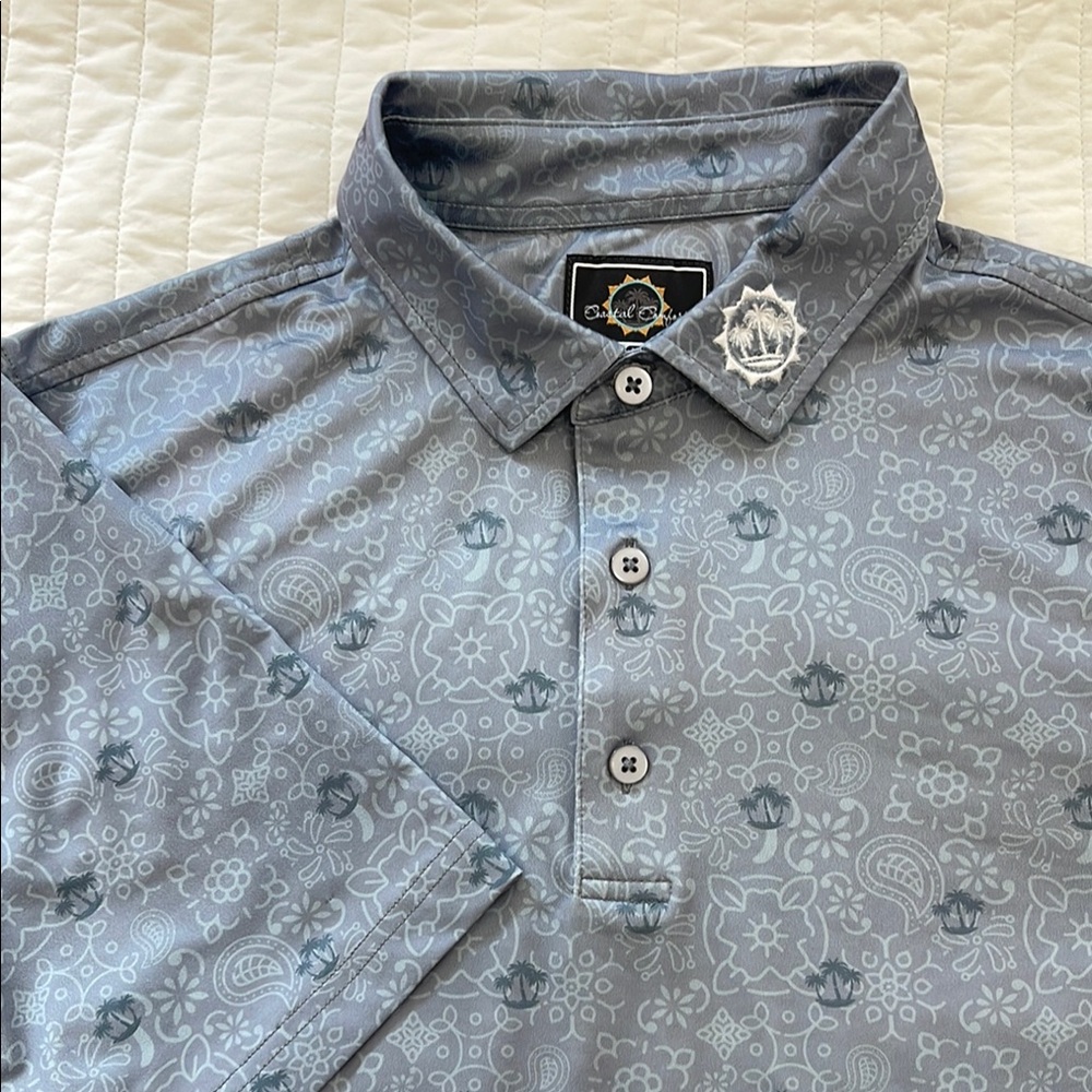 Coastal Comfort Mens Gray Polo Subtle Island Print Golf Shirt